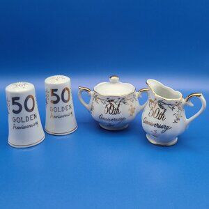Vintage Japan 50th Golden Anniversary Cream Sugar Salt Pepper Set